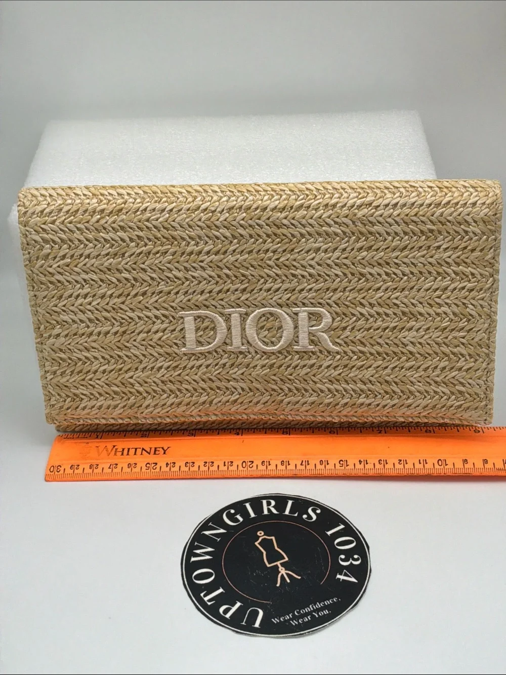 Dior Natural Raffia Woven Clutch / Pouch – Embroidered DIOR Logo New